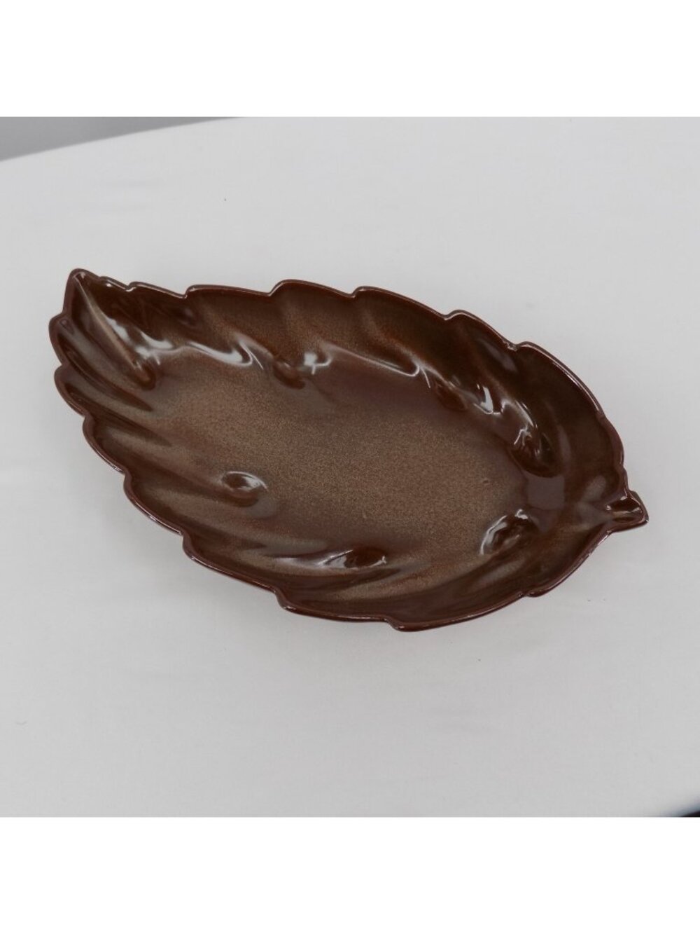 Frankoma Pottery #226 Leaf Shaped Serving Bowl Brown Satin 12.5" Vintage